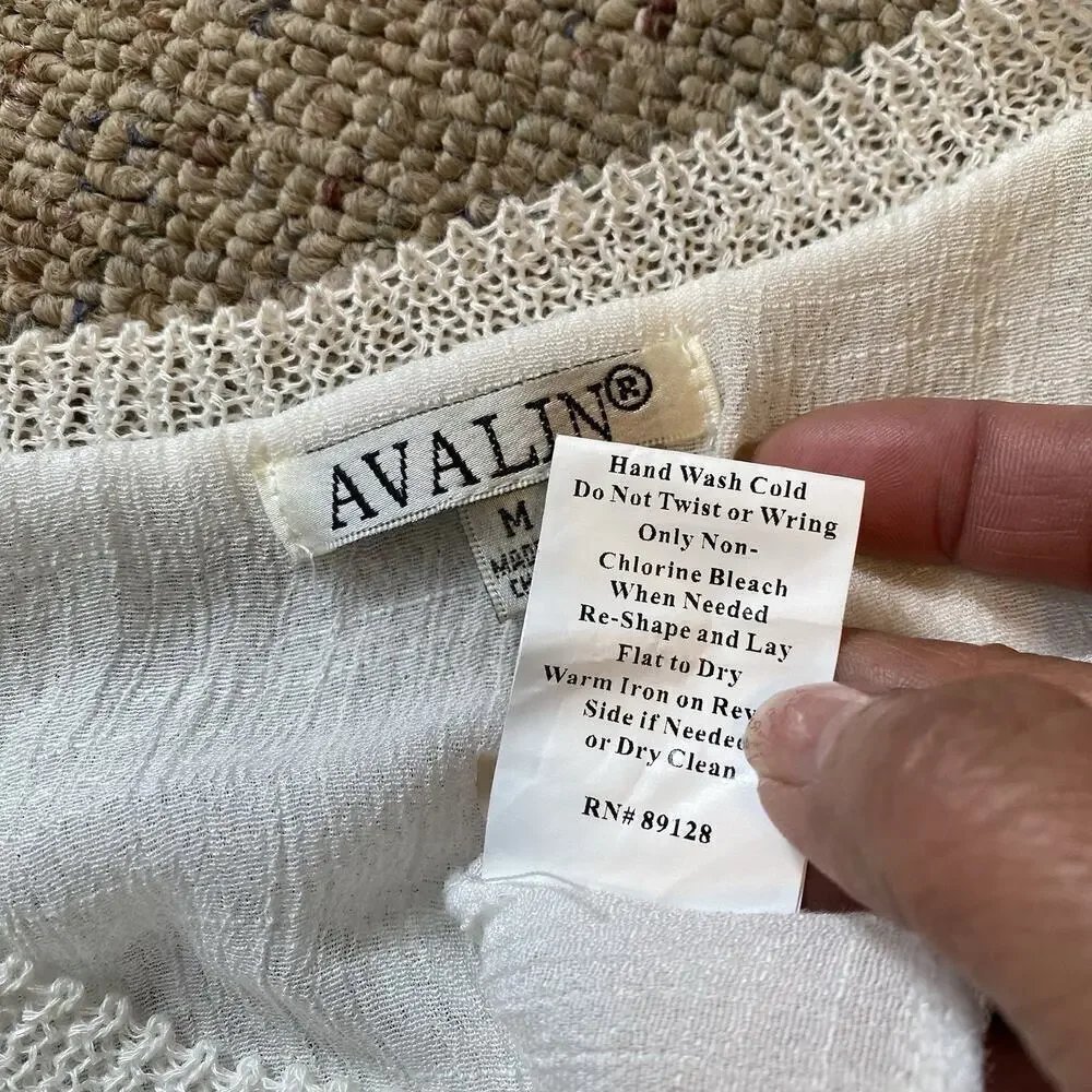 AVALIN OpenKnit Sweater M Ivory Crocheted Boho Lagenlook Festival Feminine Beach